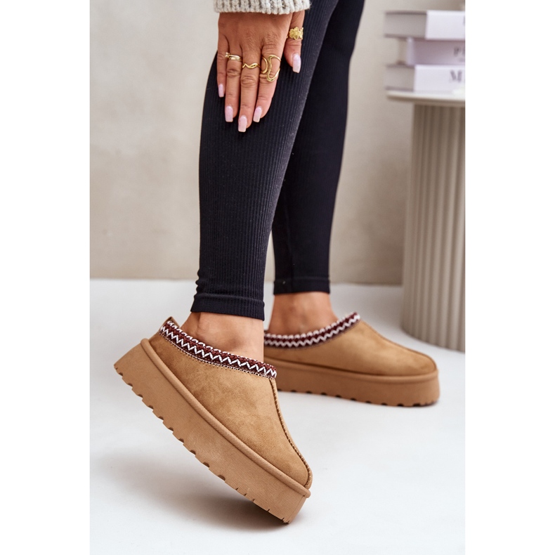 Niedrige Damen-Schneestiefel mit Stickerei auf der Camel Narirya-Plattform braun 2