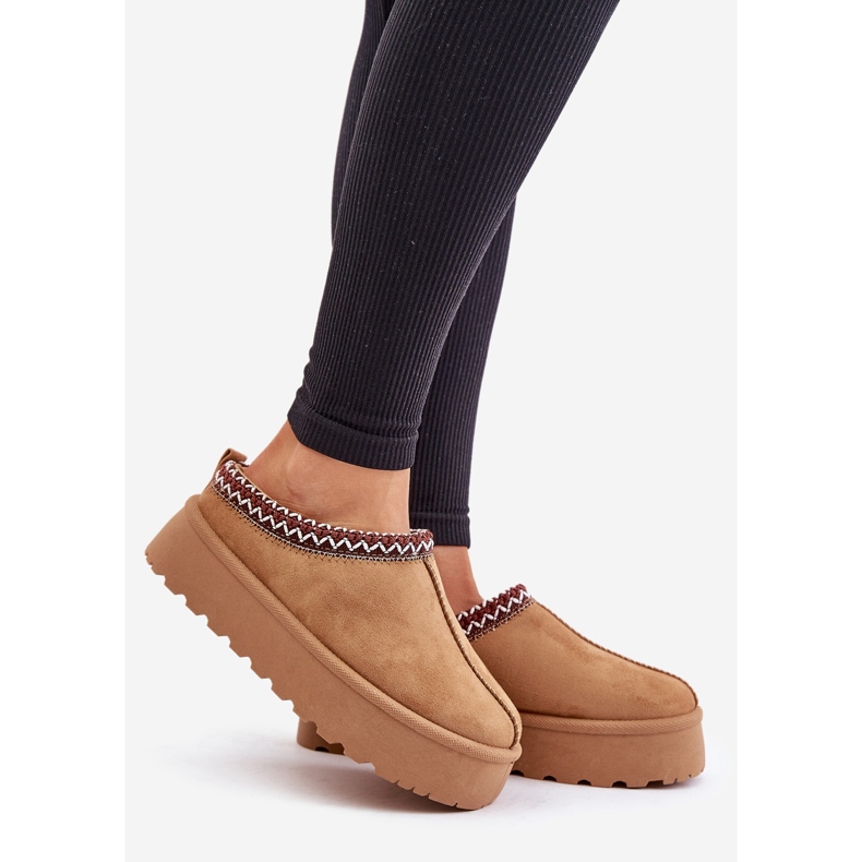 Niedrige Damen-Schneestiefel mit Stickerei auf der Camel Narirya-Plattform braun 1