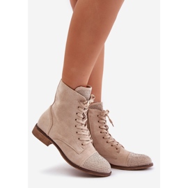 Verzierte Stiefel mit flachem Absatz, Öko-Wildleder, warm, hellbeige Ellieo 1