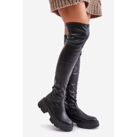 Overknee-Stiefel mit Plateau und flachem Absatz aus Kunstleder, schwarz Loreviana 1