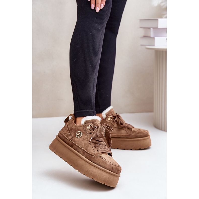 Braune Velarisea Damen-Plateau-Sneaker mit Fellfutter 2