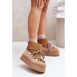 Braune Mavora-Schneestiefel mit Schnürung auf Plateau beige 2