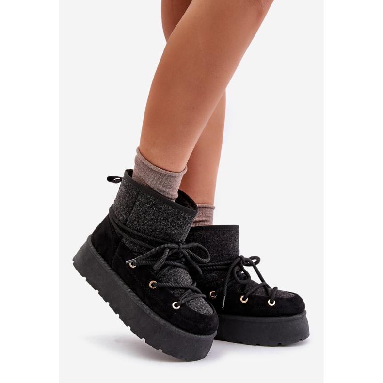 Schwarze Mavora-Schneestiefel mit Schnürung auf Plateau 1