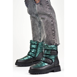 Damen-Schneestiefel mit Klettverschluss in Metallic-Schwarz und Grün JH-1GR 1