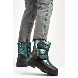 Damen-Schneestiefel mit Klettverschluss in Metallic-Schwarz und Grün JH-1GR 2