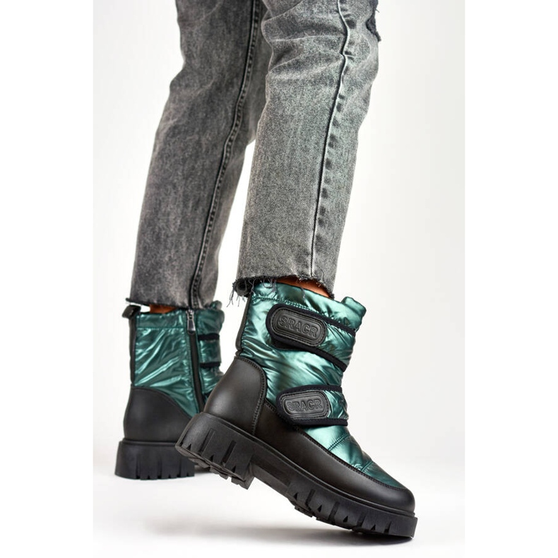 Damen-Schneestiefel mit Klettverschluss in Metallic-Schwarz und Grün JH-1GR 2