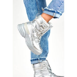 Damen-Schneestiefel, glänzende silberne Stiefel 22-PY16061SI 1