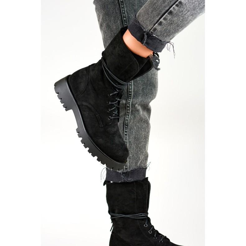 Damen-Schnürstiefeletten aus Wildleder in Schwarz DE1051S-B beige 1