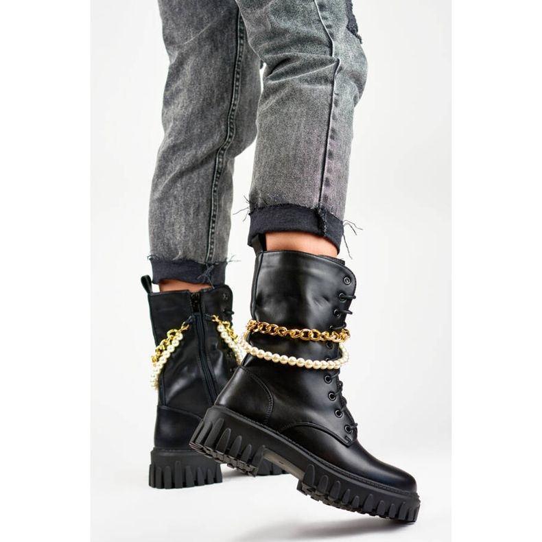 Damenbaggies mit abnehmbarer Kette, schwarz DE1150B 2