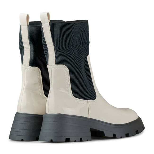 Damen-Stiefeletten aus Lackleder mit elastischem Obermaterial, beige DES925M-BE 2