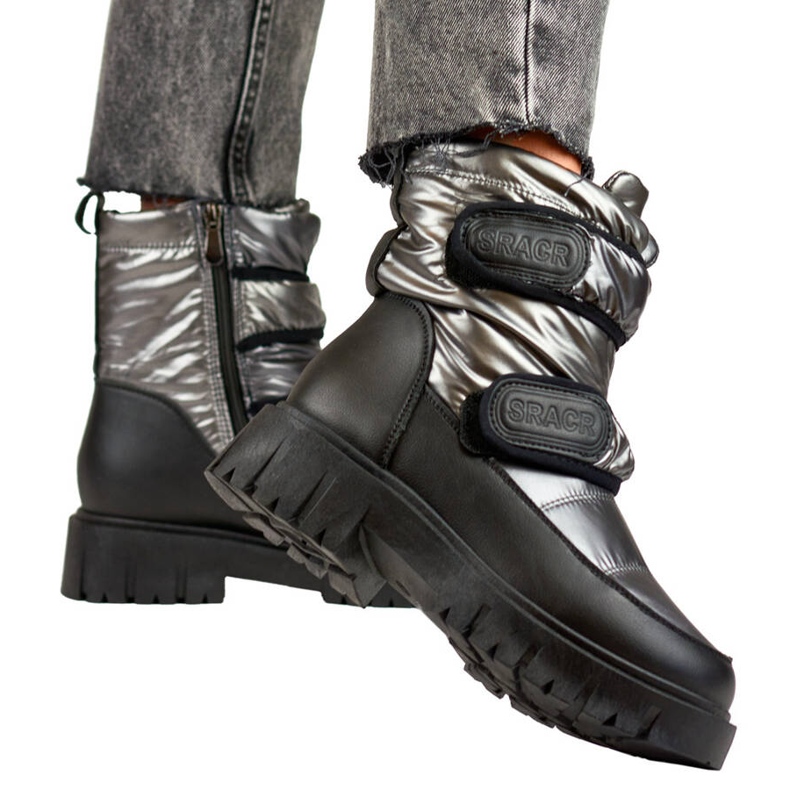 Damen-Schneestiefel JH-1Si mit Klettverschluss in Metallic-Schwarz und Silber 1