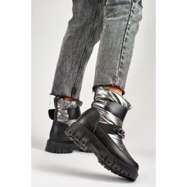 Damen-Schneestiefel mit Kette und Klettverschluss, Metallic-Silber JH-5SI silber- 1