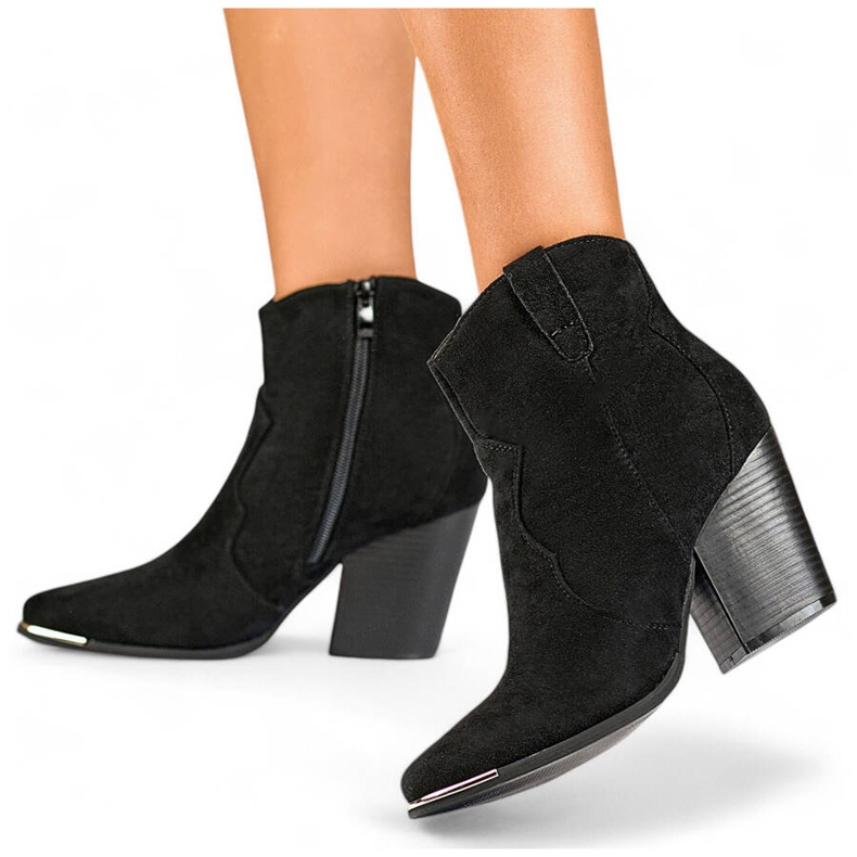 Damen-Cowboystiefel aus Wildleder mit hohem Absatz, schwarz A5618B 1