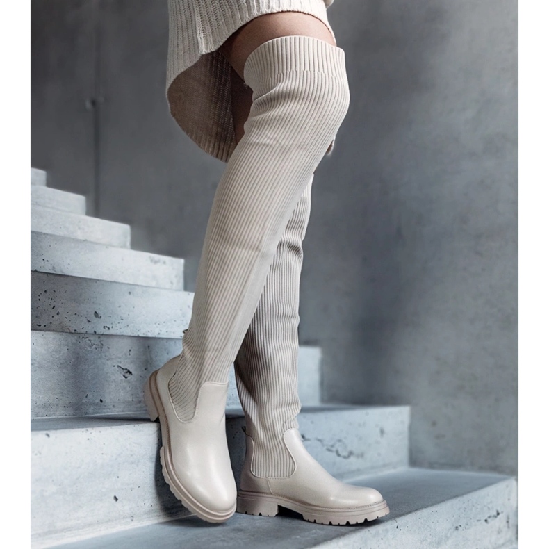 Beige lange Stiefel mit elastischem Obermaterial Daryl 1