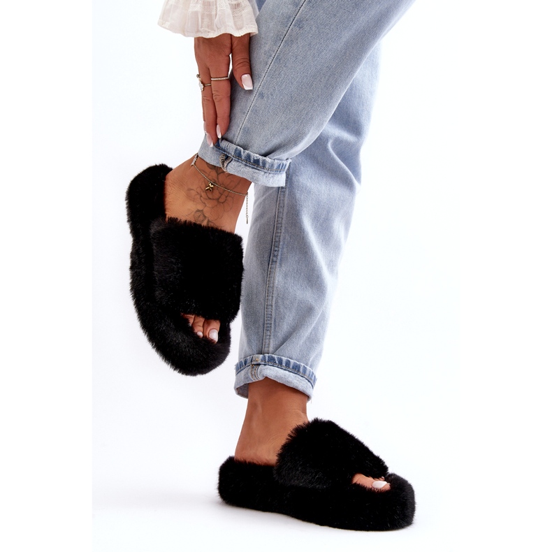 Pelz Frauenfell -Hausschuhe schwarz 3