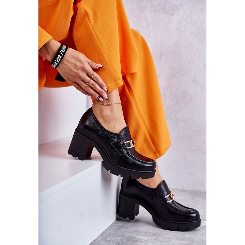 Lemar-Schuhe aus schwarzem Leder mit hohem Absatz und goldener Verzierung 4