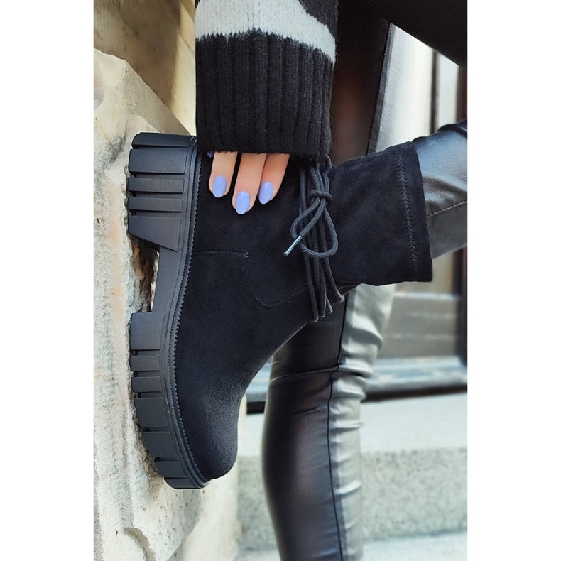 Damen-Stiefeletten mit elastischem Obermaterial, Schnürung, schwarz DE1127S-B 1