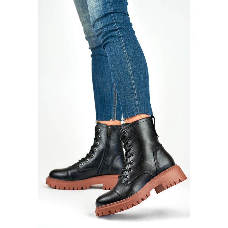 Hohe Damen-Arbeiterstiefel, schwarz 250044OR-PU 1