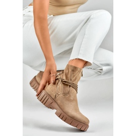 Damen-Stiefeletten mit elastischem Schnür-Obermaterial, beige DE1127NU 1