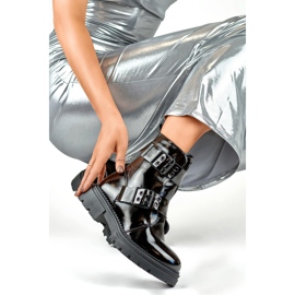 Damen-Stiefeletten aus Lackleder mit Schnallen, schwarz 250007B-LA 1