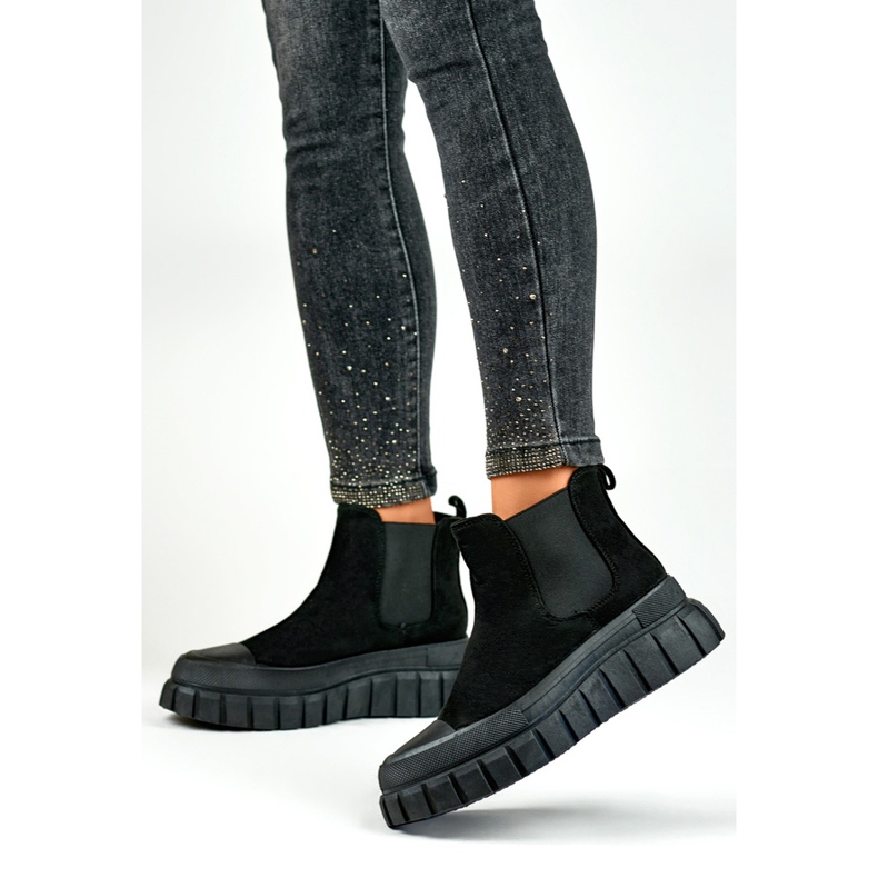 Damen-Chelsea-Stiefel zum Hineinschlüpfen aus Wildleder in Schwarz A1006B 1