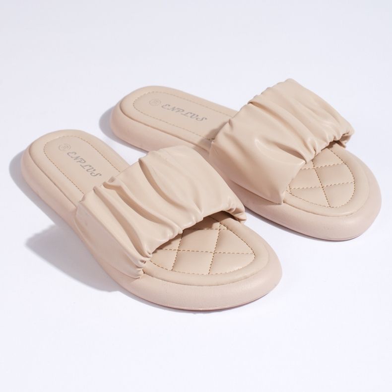 Damen-Flip-Flops in Beige mit Rüschen 1