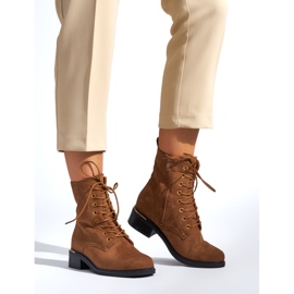 Braune Damen-Schnürstiefeletten mit niedrigem Absatz 1