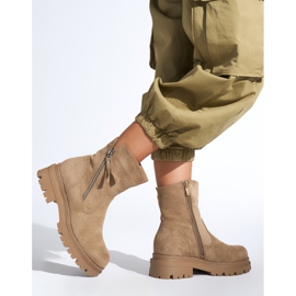 Dunkelbeige Damenstiefelette mit dekorativem Reißverschluss 2