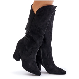 Overknee-Stiefel mit hohem Absatz aus Öko-Wildleder, Black Clorira schwarz 3