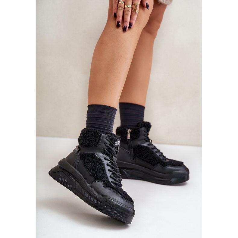 Damen-Plateau-Sneaker mit Pelz-Schaffell Lee Cooper LCJ-24-47-3145 Schwarz 2