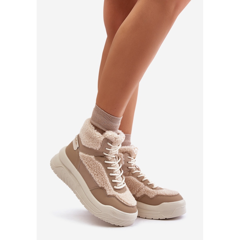 Damen-Plateau-Sneaker mit Pelz-Schaffell Lee Cooper LCJ-24-47-3146 Beige 1