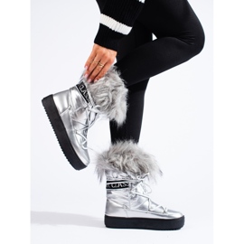 Silberne Damen-Schneestiefel mit Fell silber- 1