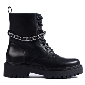 Schwarze Damenbaggies mit Kette aus ökologischem Leder 1