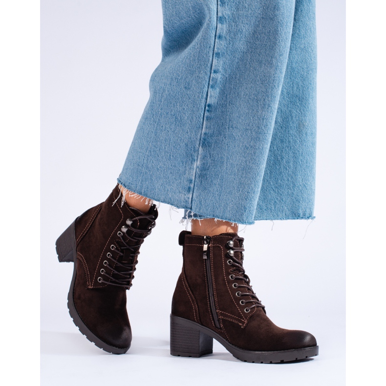 W. Potocki Damen-Schnürstiefel Potocki mit hohem Absatz aus ökologischem Wildleder braun 1