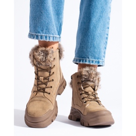 Braune Wanderschuhe für Damen mit Fell beige 2