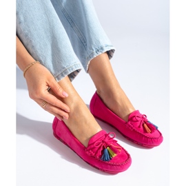 Fuchsiafarbene Boho-Loafer aus Wildleder mit Quasten von Shelovet rosa 1
