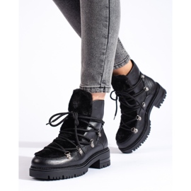 W. Potocki Schwarze Damen-Schneestiefel mit Fell von Potocki 1