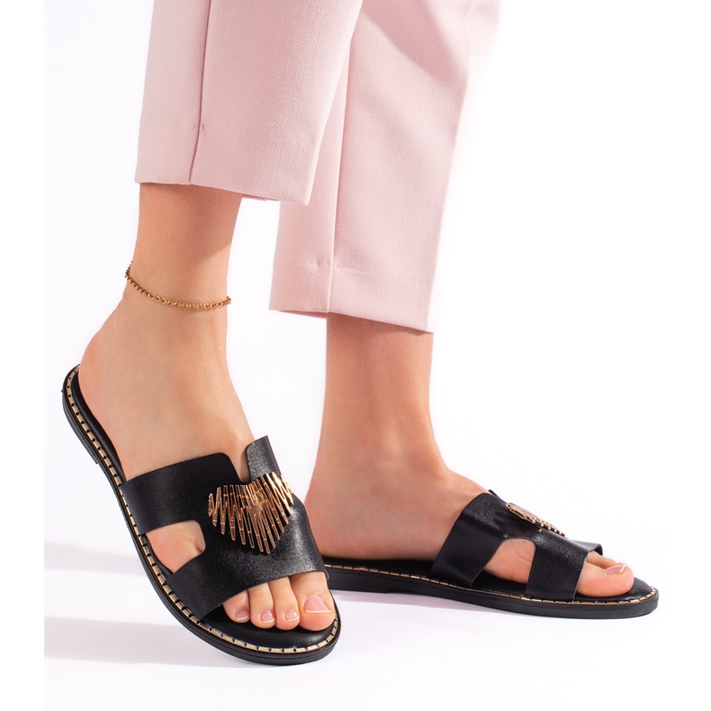 Schwarze flache Flip-Flops für Damen 1