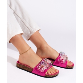 Damen-Hausschuhe aus fuchsiafarbenem Wildleder rosa 1