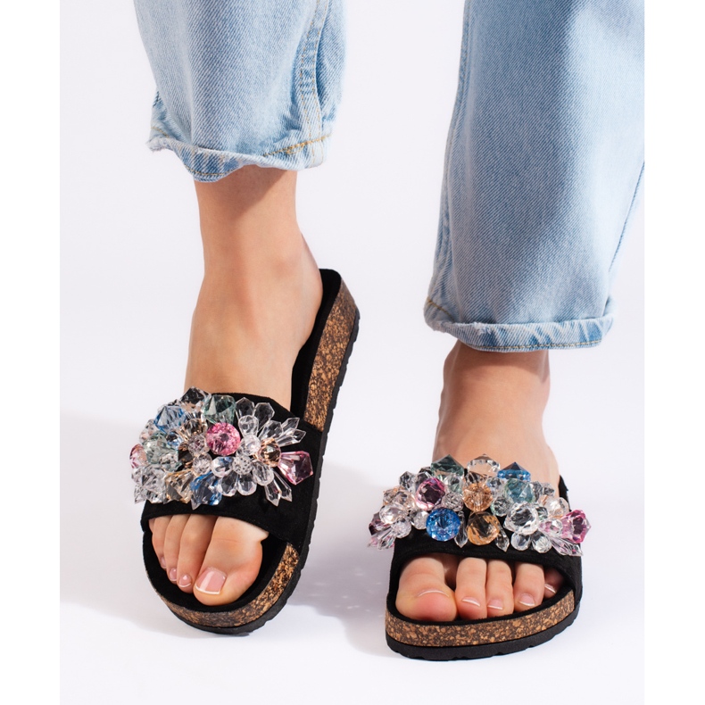 Schwarze Wildlederpantoffeln für Damen 1