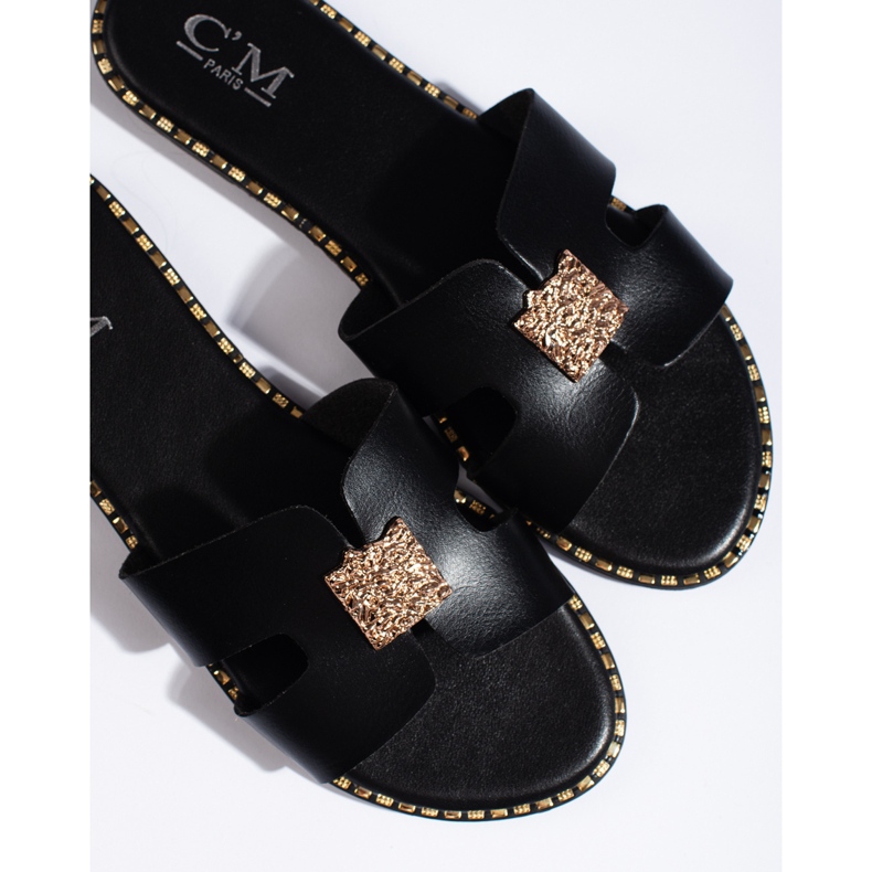 Schwarze flache Flip-Flops für Damen 1