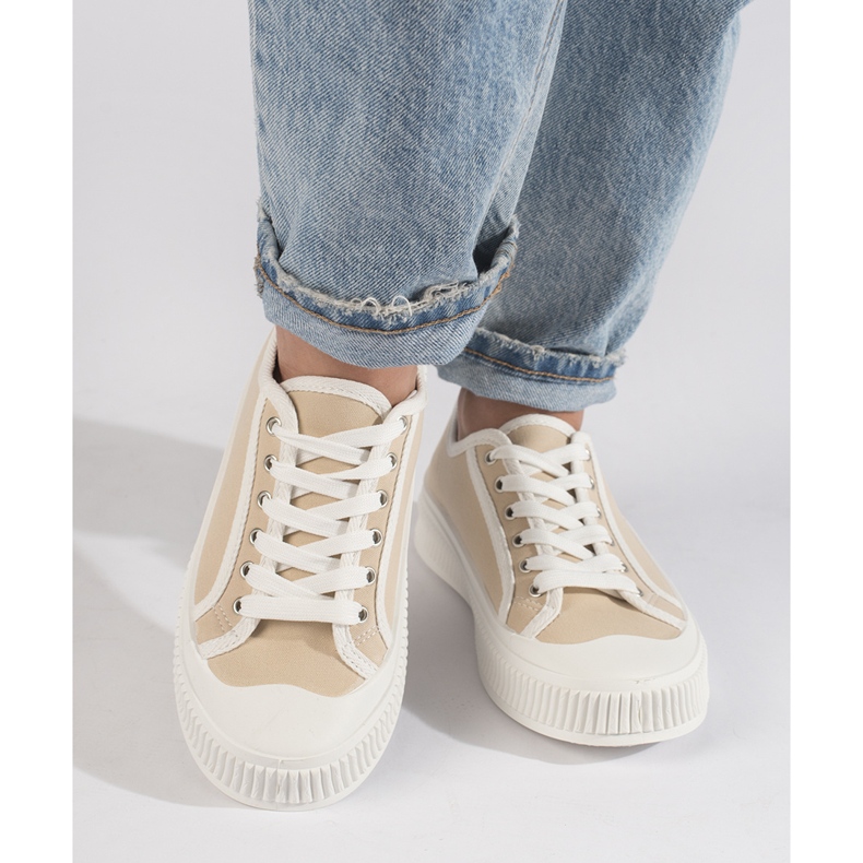 Beigefarbene Plateau-Sneaker für Damen 2