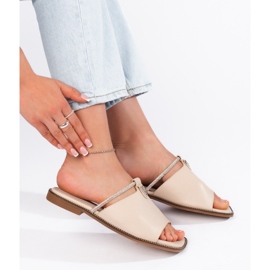 Beige flache Pantoletten für Damen 3