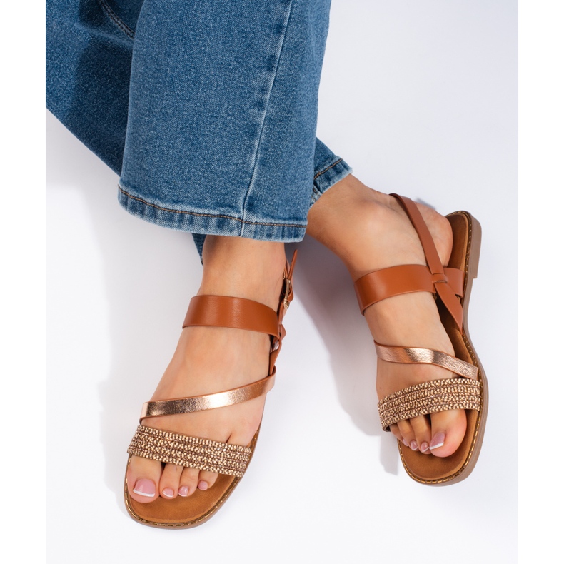 Braune und goldene Damensandalen von Sergio Leone 1