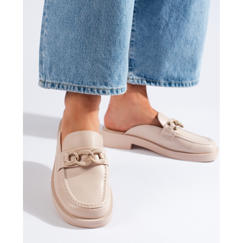 Beigefarbene Flip-Flops mit durchgehendem Plateau 1