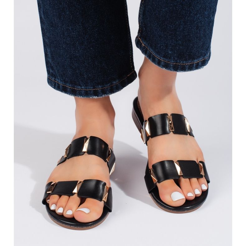 Schwarze Damen-Flip-Flops mit flacher Sohle 1