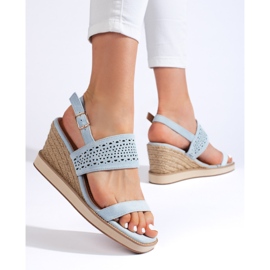 Blaue Keilsandaletten für Damen 2