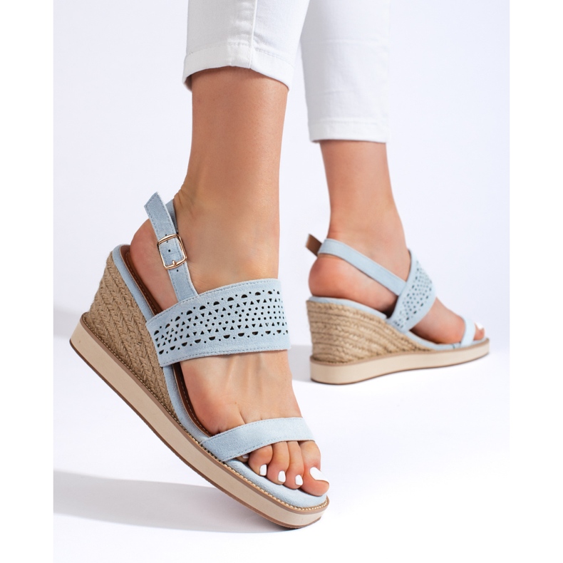 Blaue Keilsandaletten für Damen 2