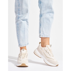 Beigefarbene Damen-Sportschuhe mit dicker Sohle 2