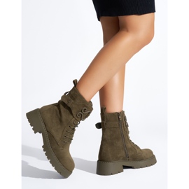 Dunkelgrüne Worker-Schnürschuhe aus Wildleder 2